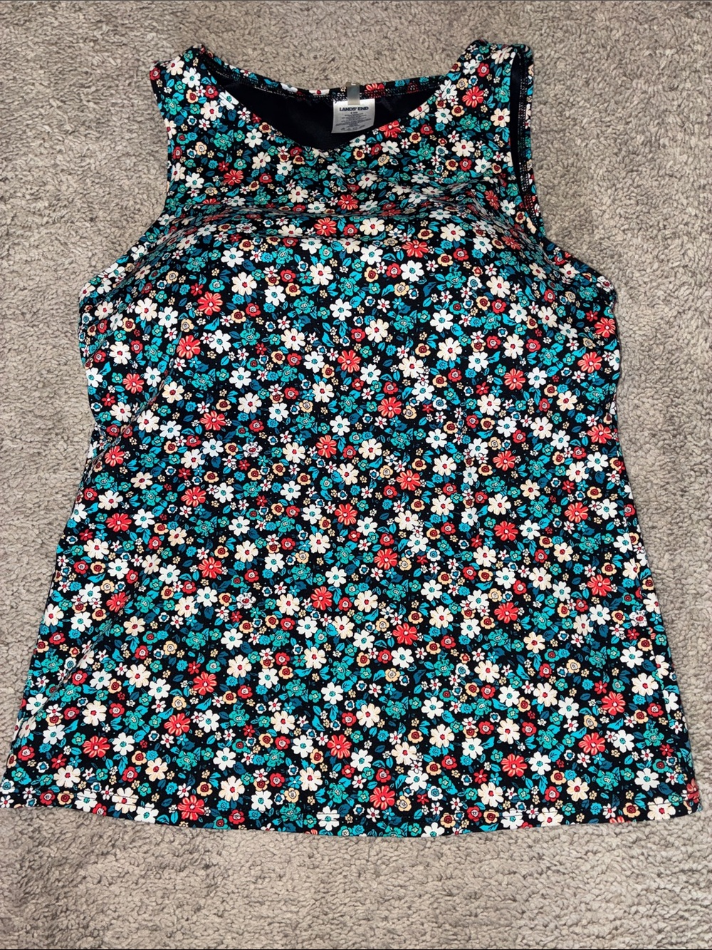 Lands' End Floral Sleeveless Tank in Black, Teal & Coral